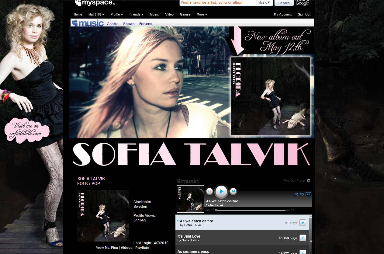 new single on myspace from Sofia Talvik