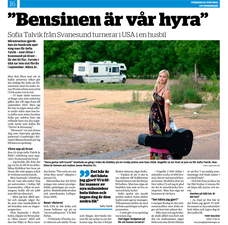 Sofia Talvik in ST-Tidningen