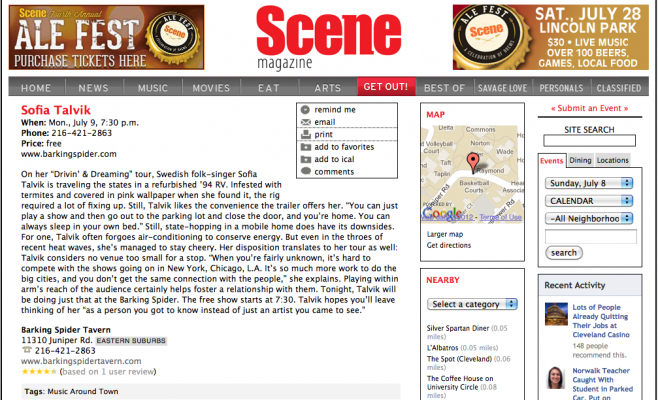 Clevescene recommends my gig at the Spider